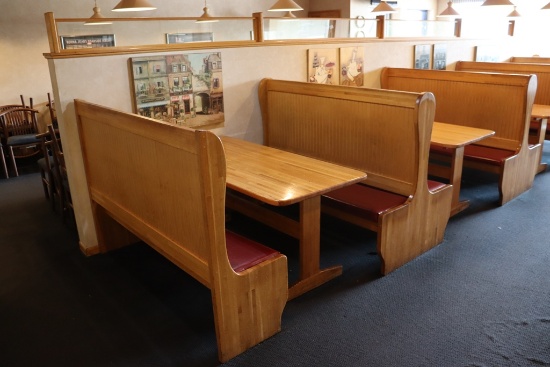 Times 4 - Solid oak 6 passenger booth openings with red padded seats with 3