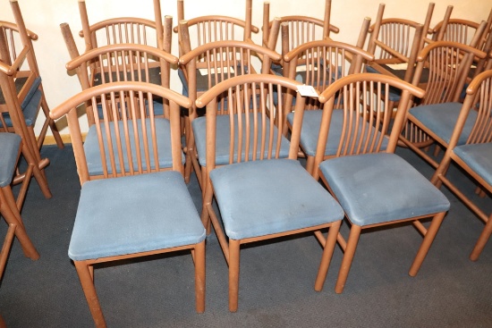Times 12 - MTS brown metal framed dining chairs with blue fabric padded sea