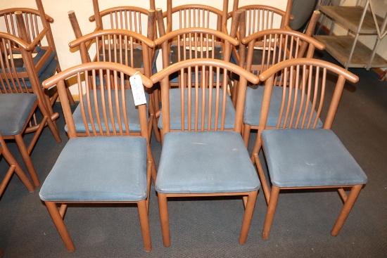 Times 12 - MTS brown metal framed dining chairs with blue fabric padded sea