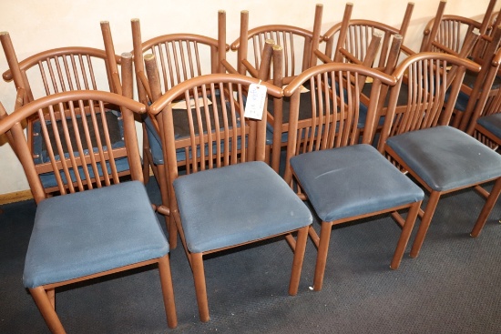 Times 12 - MTS brown metal framed dining chairs with blue fabric padded sea