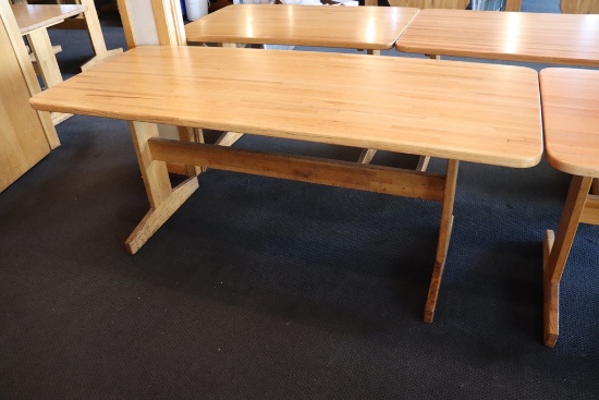 Times 4 - 30" x 72" solid oak top dining tables with double oak pedestal ba
