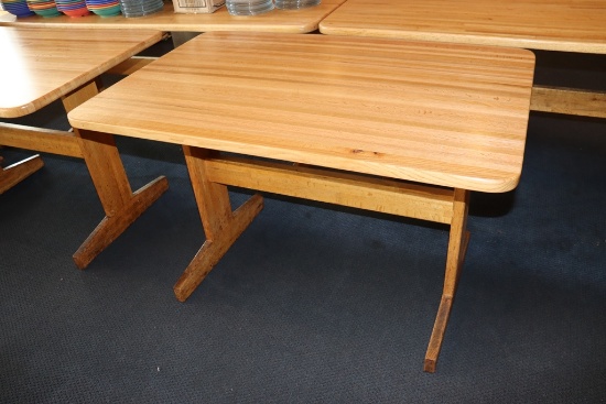Times 4 - 30" x 48" solid oak top dining tables with double oak pedestal ba