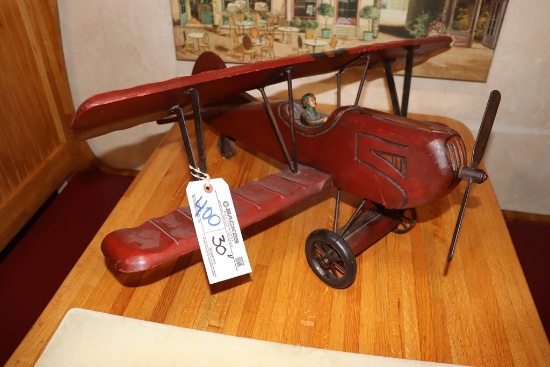 Wood 30" airplane with metal prop and wheels - neat unit but selling in as
