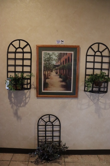 All to go - 4 piece set of wall décor - 3 hanging baskets and a 26" x 32" f