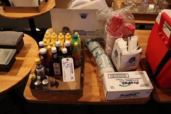 All to go - opened condiments, paper and styro