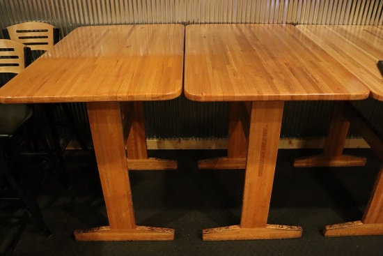 Times 2 - 30" x 48" solid oak high top bar tables with double oak bases - n