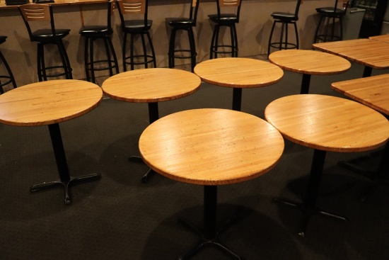 Times 6 - 30" round solid oak top cocktail tables - nice