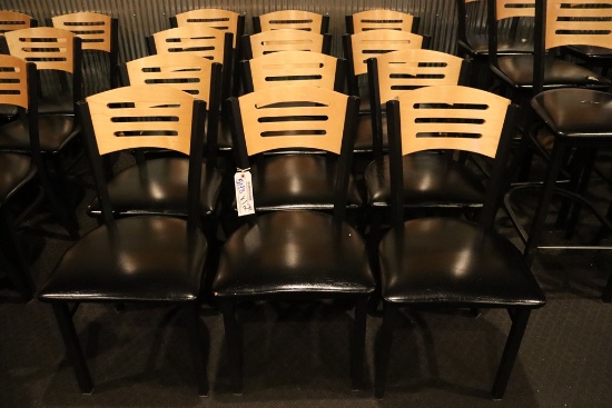 Times 12 - black metal framed dining chairs with black padded seats with wo
