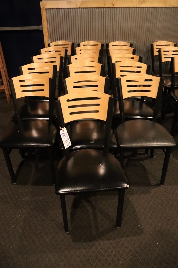 Times 16 - black metal framed dining chairs with black padded seats with wo