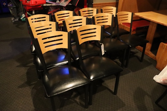 Times 12 - black metal framed dining chairs with black padded seats with wo