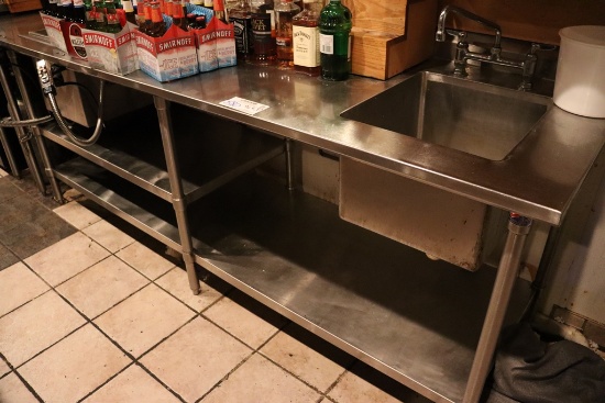 30" x 96" stainless custom built back bar table with hand sink and cutout f