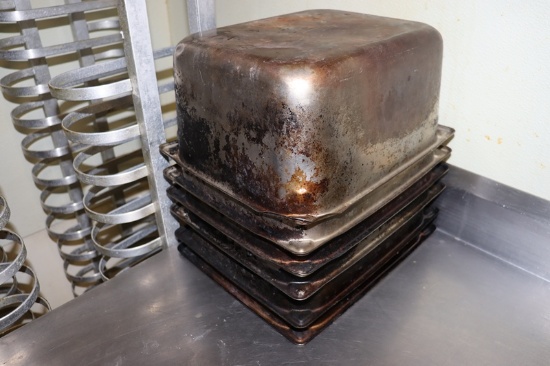 Times 6 - 1/2 x 6" stainless inset pans - in rough condition