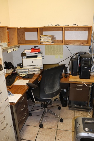 Office to go - only furnished items - desk, file cabinets, & metal 2 door c