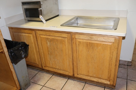 32" x 74" Oak base cabinet with solid surface top & 20" x 25" stainless dro