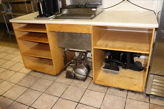 32" x 84" Oak base cabinet with solid surface top - setup up for post mix s