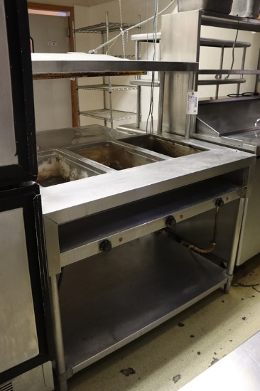 48" Delfield 3 well steam table with stainless over shelf - 1 phase electri