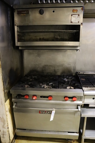 36" Vulcan gas 6 burner range with 36" ICM36 gas infrared salamander