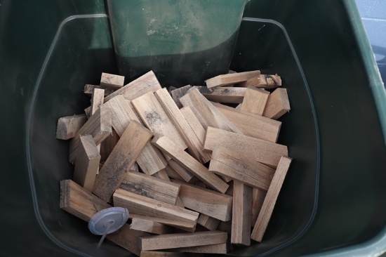 Approximately 200 lbs. Hickory wood in Rubbermaid trash bin - cut to fit th