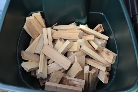 Approximately 200 lbs. Hickory wood in Rubbermaid trash bin - cut to fit th