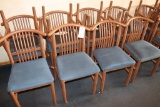 Times 12 - MTS brown metal framed dining chairs with blue fabric padded sea