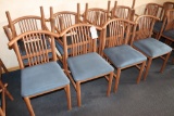 Times 12 - MTS brown metal framed dining chairs with blue fabric padded sea