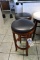 Times 2 - Wood framed swivel padded bar stools - bottom of frames showing s