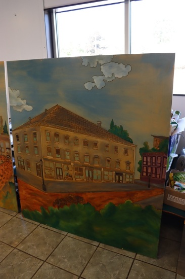 54" x 60" Stick "Equitable Life" Des Moines buildings carved plywood with s