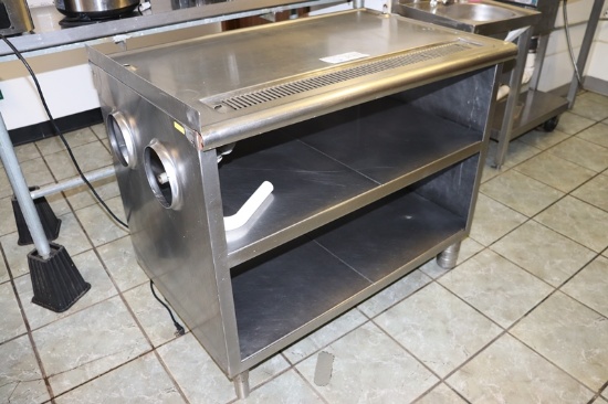 27" x 42" Stainless server table with double stainless undershelves & drain