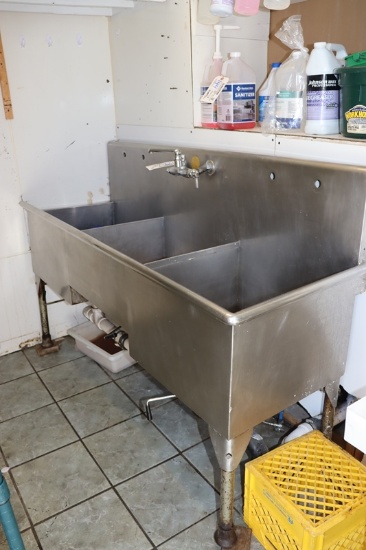 68" Stainless 3 bin sink - 20" x 22" bin size - left side has been cut for