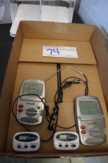 All to go - (2) Taylor digital probe thermometers & (2) timers