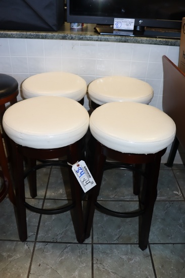 Times 4 - Wood framed swivel padded bar stools