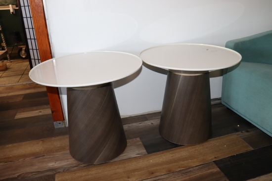 Times 2 - 24" Round wood base, white top coffee tables