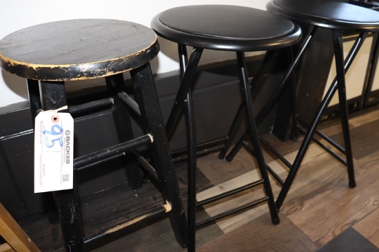 Times 3 - Black bar stools - 2 are folding metal framed, 1 is wood