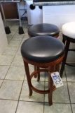Times 2 - Wood framed swivel padded bar stools - bottom of frames showing s