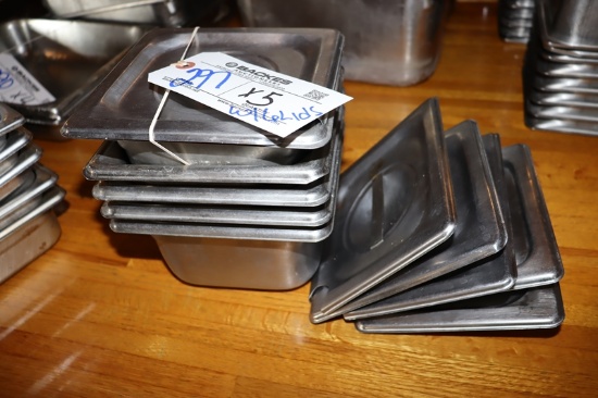 Times 5 - 1/6 x 4" stainless inset pans with lids