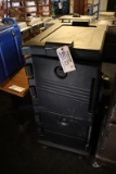 2 black catering boxes with cart
