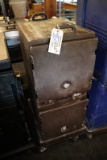 2 brown catering boxes with cart