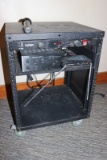 Portable audio box with wireless receiver, Atlas sound AA35 mixer, & 6 spea