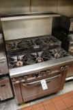 Southbend 4361A gas 6 burner range with over shelf & convection oven