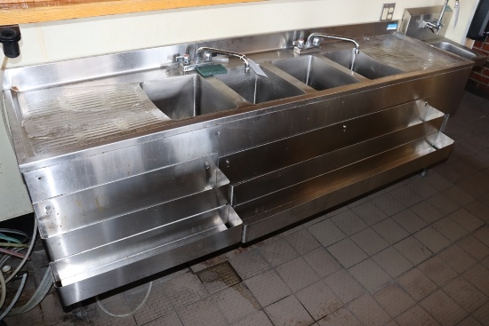 BK Resources 84" stainless 4 bin bar sink with drain boards with front liqu
