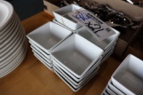 All to go - 21 Acopa white square bowls - chips are present on some
