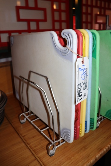 Set to go - 5 poly cutting boards with rack