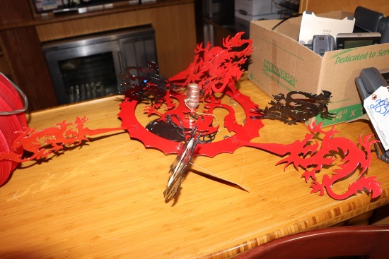 Dragon themed metal hanging light fixture - nice