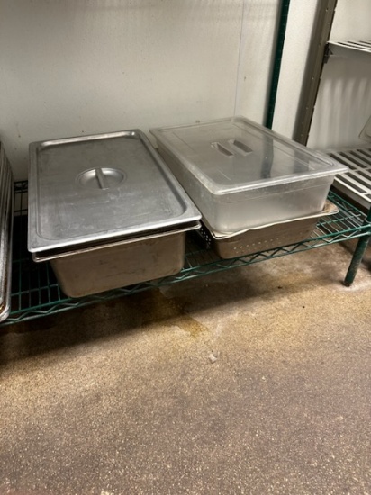Times 3 - 12" x 20" x 4" perforated & 12" x 20" x 6" stainless inset pans with 1 lid