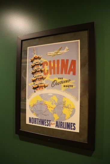 China the Overland Route - Northwest Orient Airlines - framed wall print - 23" x 30"