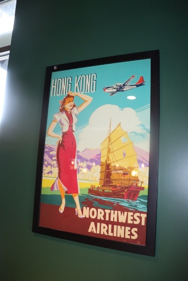 Hong Kong - Northwest Airlines - framed wall print - 26" x 38"