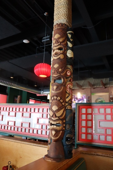60" four way totem pole with 44" of rope on top - located on top of booth - buyer to remove