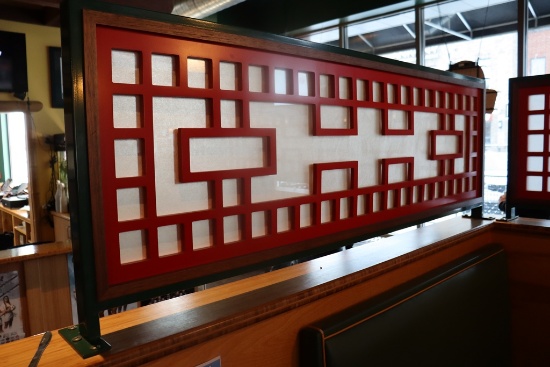 Times 3 - Red paneled booth dividers - screwed to top wall - 24" tall x 68"