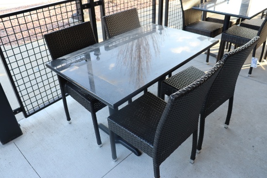 Set to go - 30" x 48" granite top patio table with 4 matching aluminum fram