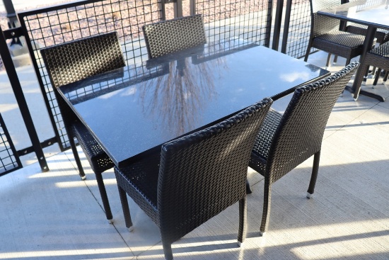Set to go - 30" x 48" granite top patio table with 4 matching aluminum fram